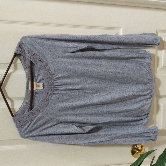 🐢Mossimo Women's Long Sleeve Linen Blend Top w/Lace Neck Size Large - Picture 1 of 5
